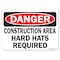 Signmission OSHA Danger Decal, Construction Area Hard Hats Required, 5in X 3.5in Decal, 3.5" H, 5" W, Landscape OS-DS-D-35-L-19314 - alternate 1